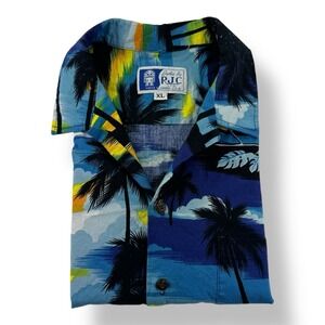 RJC Ltd. XL Blue & Yellow Beach Cloud Cotton Button Up Shirt Made in USA